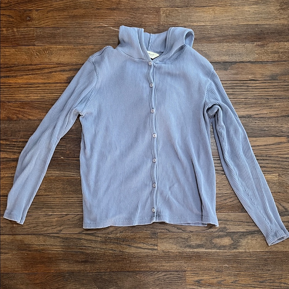 Eddie Bauer 100% Cotton Hoodie Ribbed Cardigan Women’s Medium Purple Blue